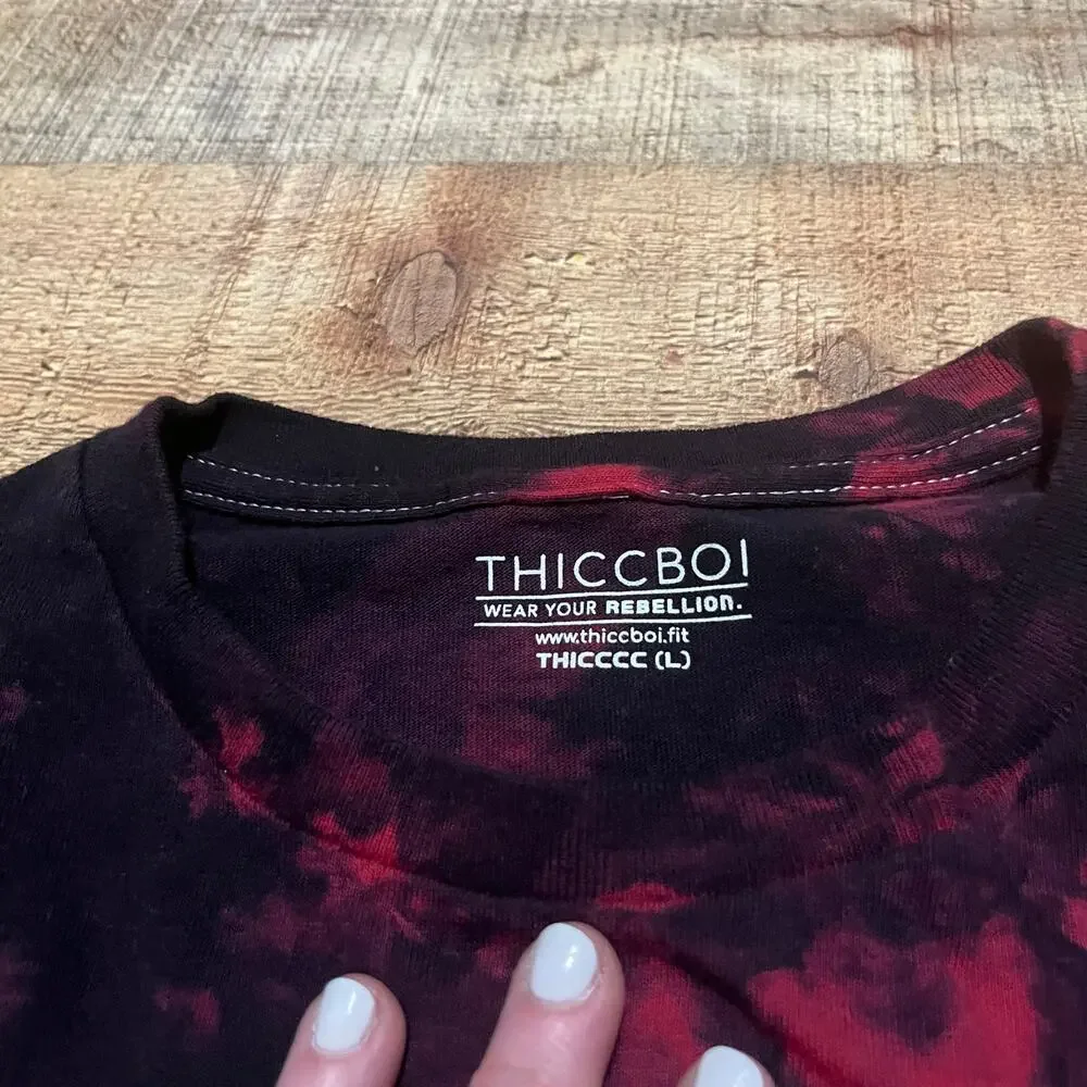 ThiccBoi Is For Lovers Unisex Red Black Tie Dye Athlete Crossfit Tee Shirt Sz L - Picture 3 of 4